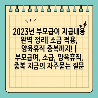 2023년 부모급여 지급내용 완벽 정리| 소급 적용, 양육휴직 중복까지! | 부모급여, 소급, 양육휴직, 중복 지급